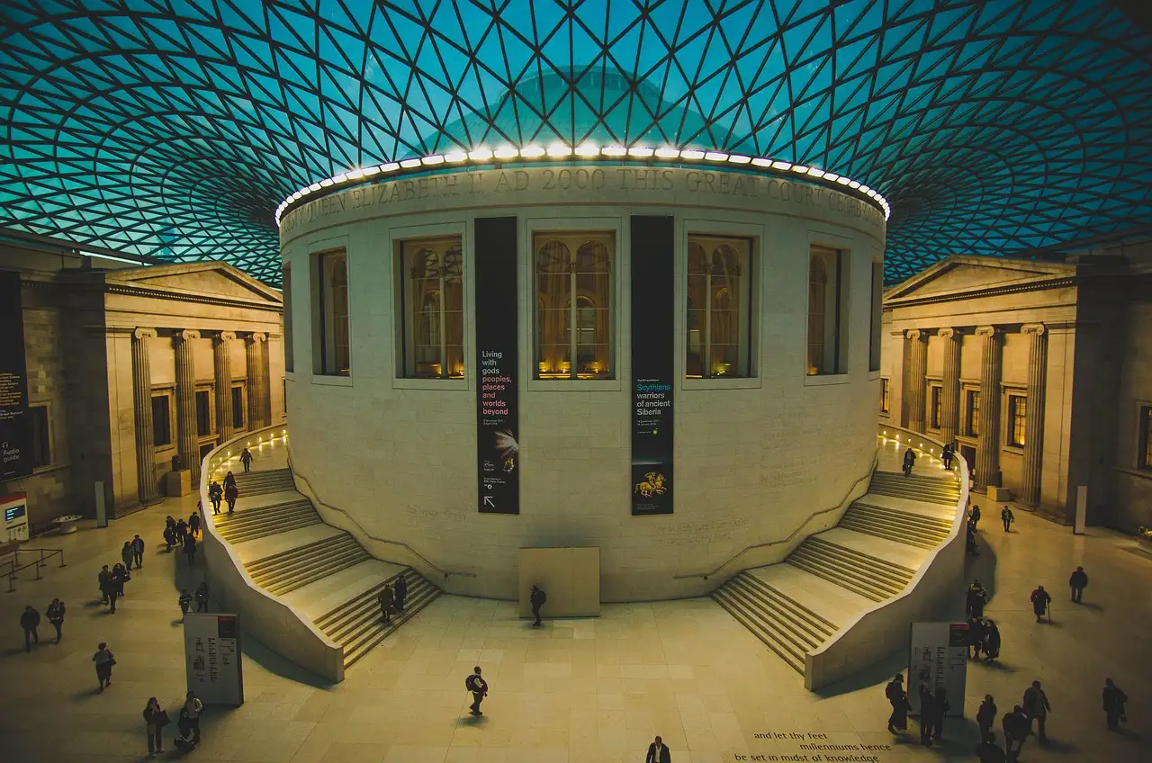 The British Museum's Great Court with the round Reading Room under its glass roof