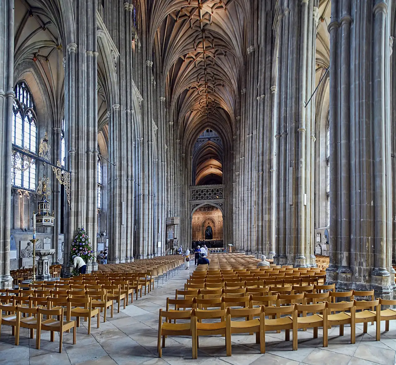 The tall Gothic nave of Canterbury Cathedral
