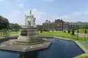 The Queen Victoria statue and pool in front of Kensington Palace
