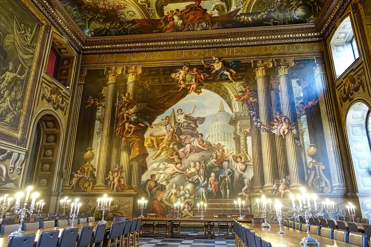 The baroque painted walls and ceiling of the Painted Hall in Greenwich