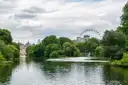 The lake in St James's Park, with Whitehall's turrets and the London Eye beyond