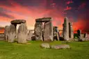 Stonehenge under red sky