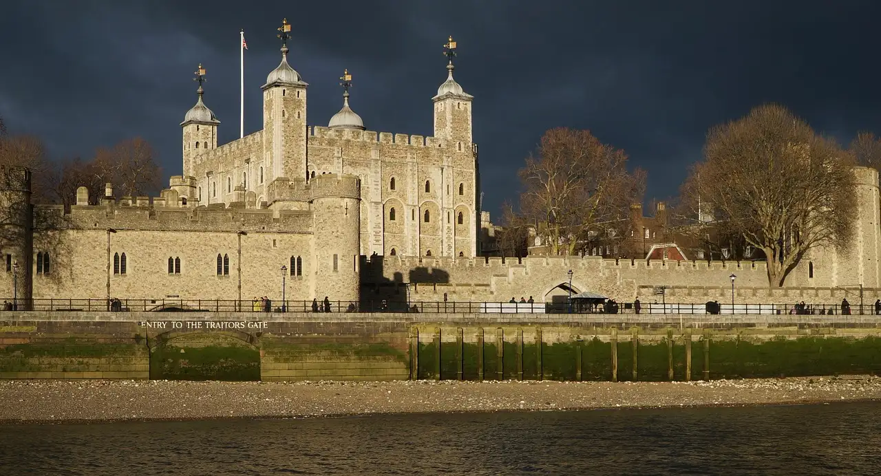 Tower of London seen from across the Thames in low evening light