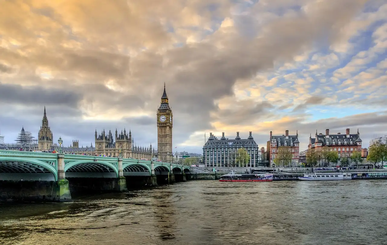 Westminster Bridge and the Houses of Parliament with Big Ben across the Thames